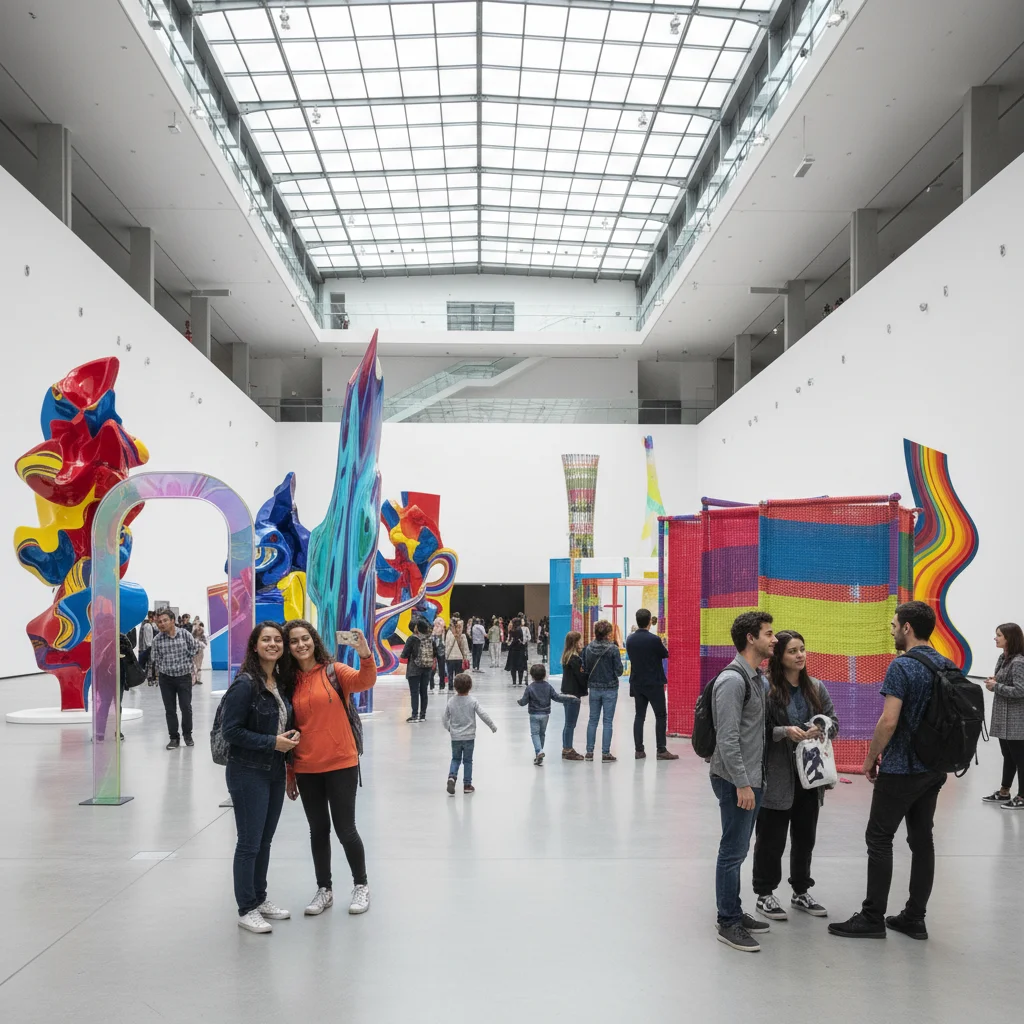 Instalación de arte contemporáneo en un museo moderno, explorando nuevas formas de expresión artística.