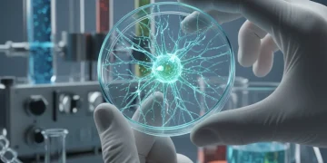 Científico examinando células neuronales en laboratorio, simbolizando el descubrimiento de un nuevo tratamiento para el Alzheimer.