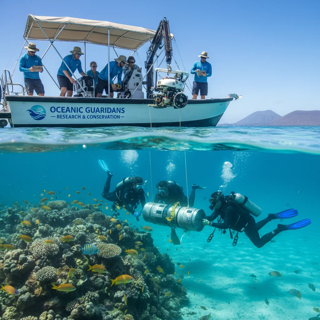 Científicos marinos investigando en una reserva protegida