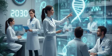 Científicos españoles investigando en laboratorio con tecnología avanzada, buscando curas para enfermedades crónicas.