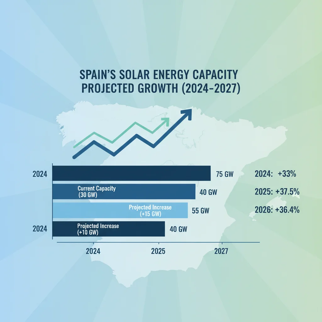 Gráfico que muestra el crecimiento proyectado de la capacidad de energía solar en España en los próximos 3 años.