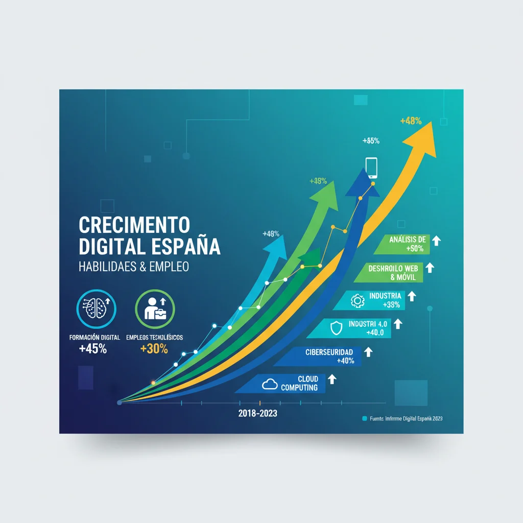 Gráfico de crecimiento de habilidades digitales y empleo en España
