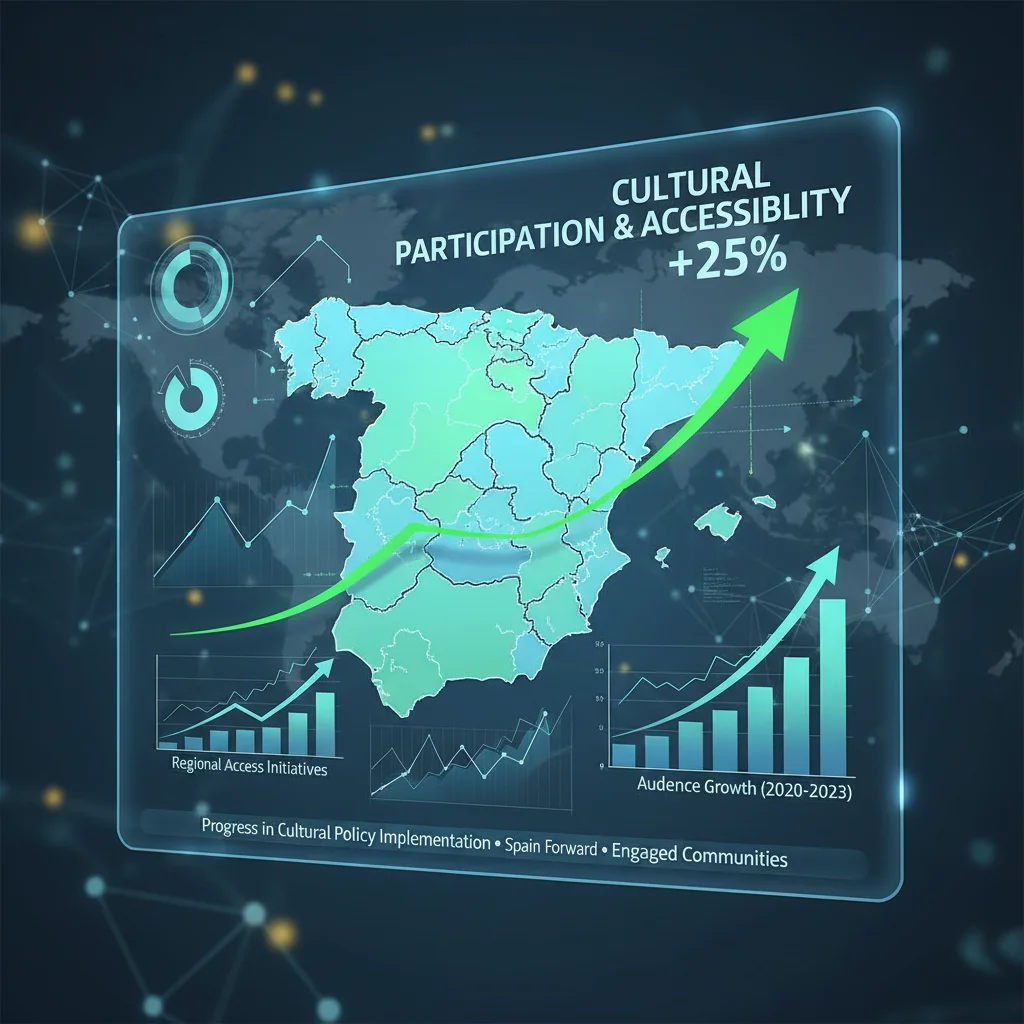 Gráficos mostrando el aumento del 25% en el acceso cultural en España, reflejando el éxito de las políticas.
