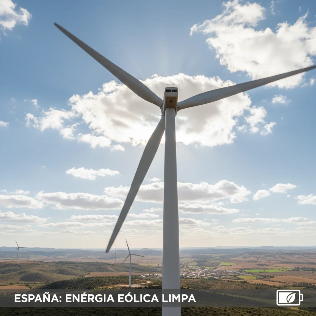Palas de aerogenerador girando, representando la energía eólica en España.