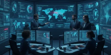 Equipo de expertos en ciberseguridad monitorizando amenazas en un centro de operaciones