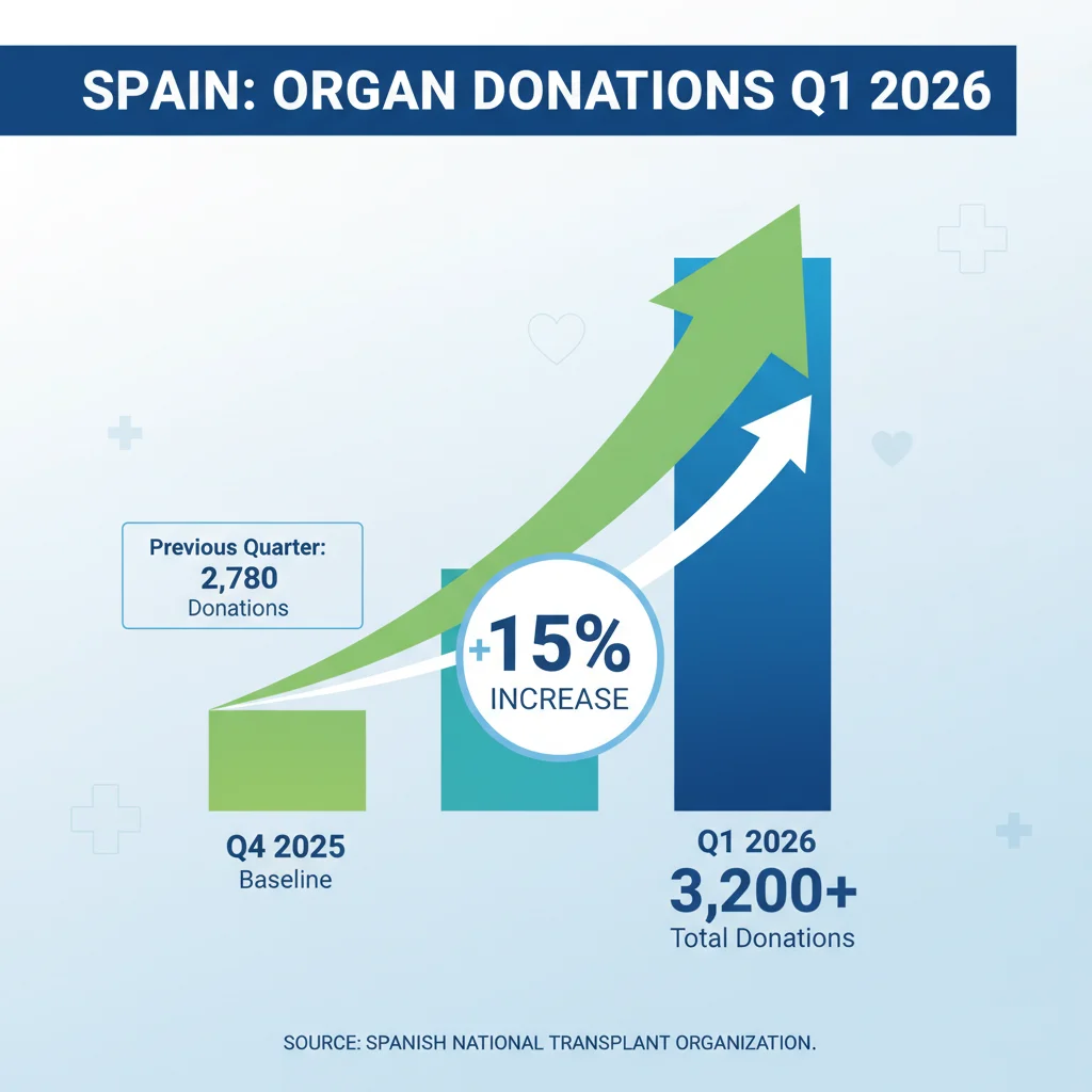 Gráfico estadístico mostrando el aumento del 3% en donaciones de órganos en España en 2026.