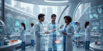 Científicos españoles trabajando en un laboratorio de alta tecnología, simbolizando innovaciones médicas.