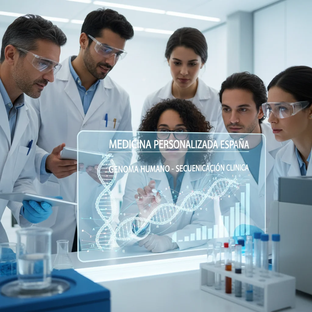 Científicos españoles analizando datos genómicos para medicina personalizada.