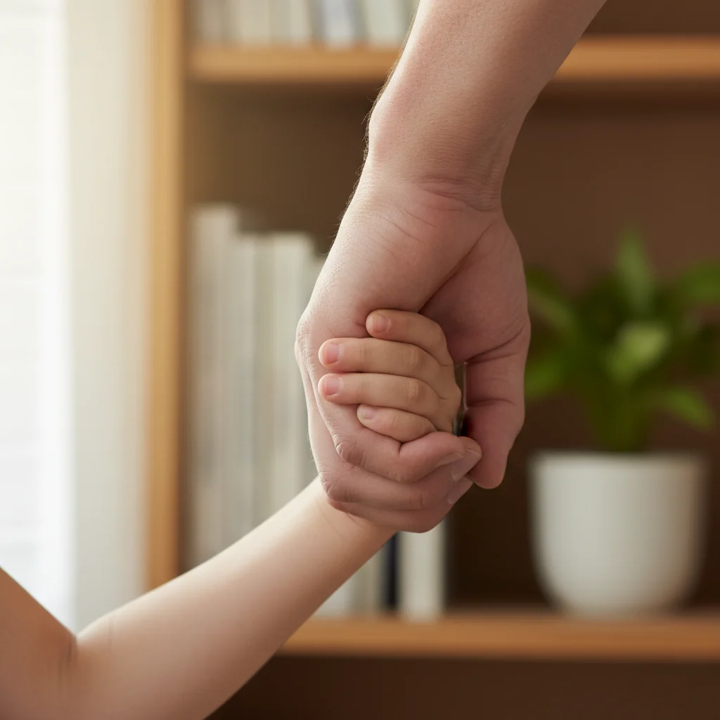 Manos de niño y adulto unidas, representando apoyo y mentoría en programas de fundaciones.