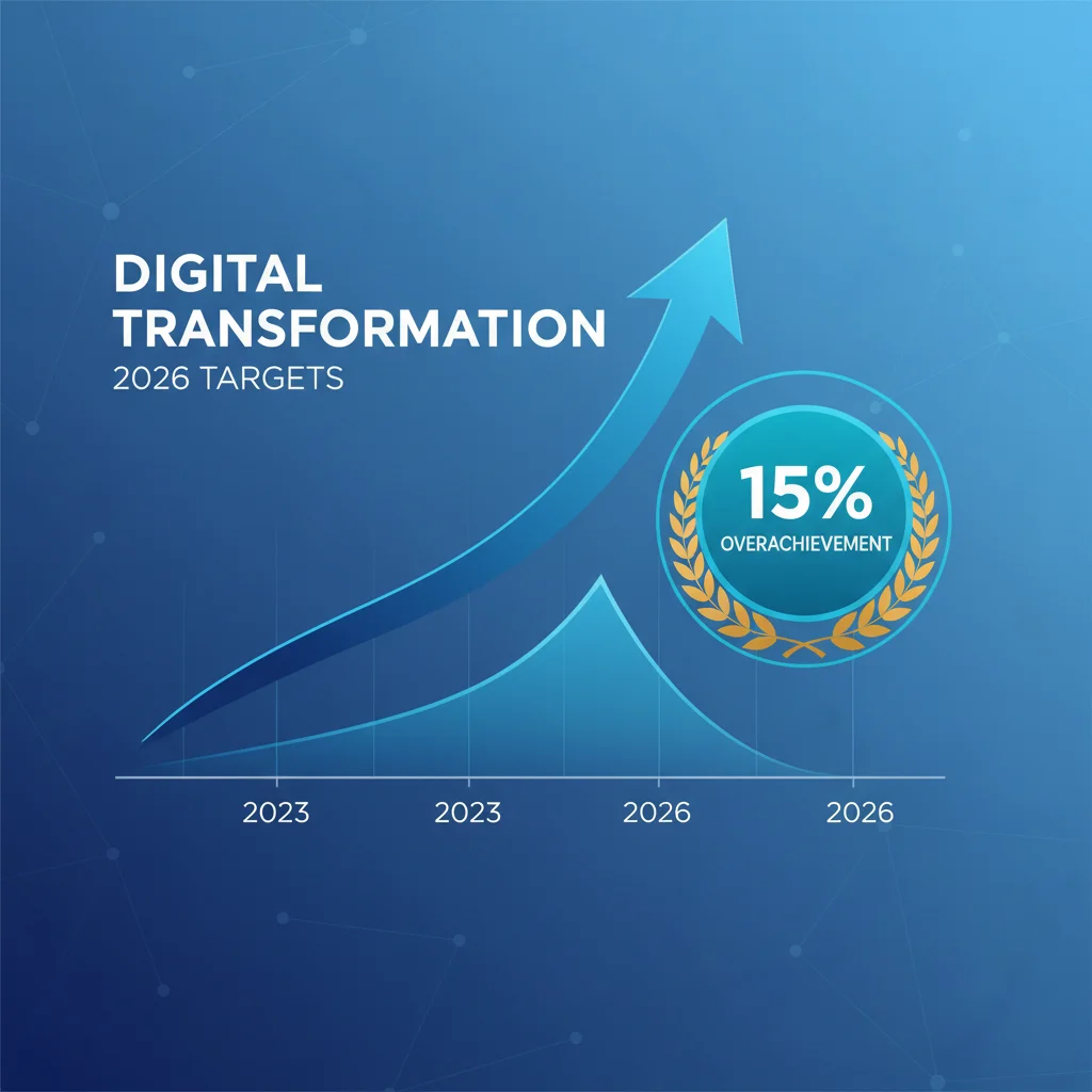 Gráfico de indicadores clave de rendimiento mostrando un crecimiento superior al 15% en las metas de digitalización de España para 2026.