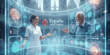 Innovaciones en telemedicina en España para 2026, con médicos y pacientes interactuando digitalmente.