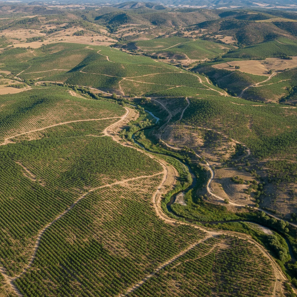 Vista aérea de una extensa zona reforestada en España, mostrando el impacto de los proyectos.