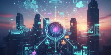 AI for Business: Boost Operational Efficiency 15% by 2026 AI optimizing business operations for efficiency and growth in a modern urban setting.