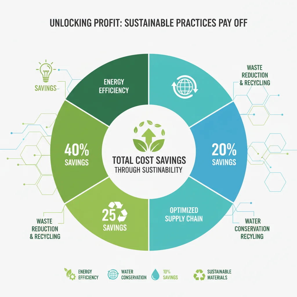 Infographic detailing cost savings from sustainable business practices, highlighting energy, waste, and supply chain.