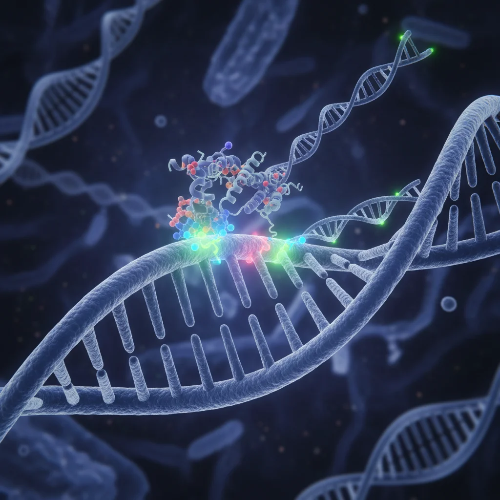 CRISPR gene editing in action, showing genetic modification at a molecular level.