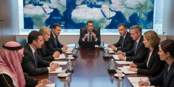 Diplomats discussing Middle East peace strategies