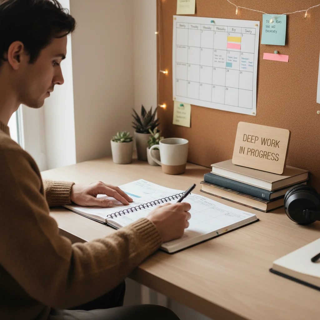 Employee effectively setting boundaries and managing workload at a tidy desk.