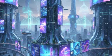 Navigating 2026: Top 3 U.S. Digital Advertising Trends for Marketing Budgets Futuristic digital advertising landscape with data streams and interconnected screens in a U.S. city