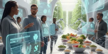 Personalized Nutrition Trends: U.S. 2026 Forecast Futuristic personalized nutrition interface showing genetic data and dietary recommendations.
