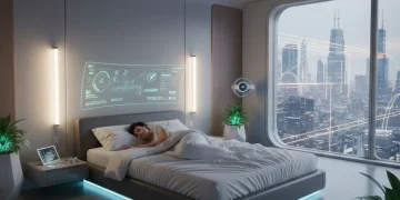 Sleep Tech Innovations 2026: Revolutionizing Rest in the U.S. Futuristic smart bedroom with advanced sleep technology
