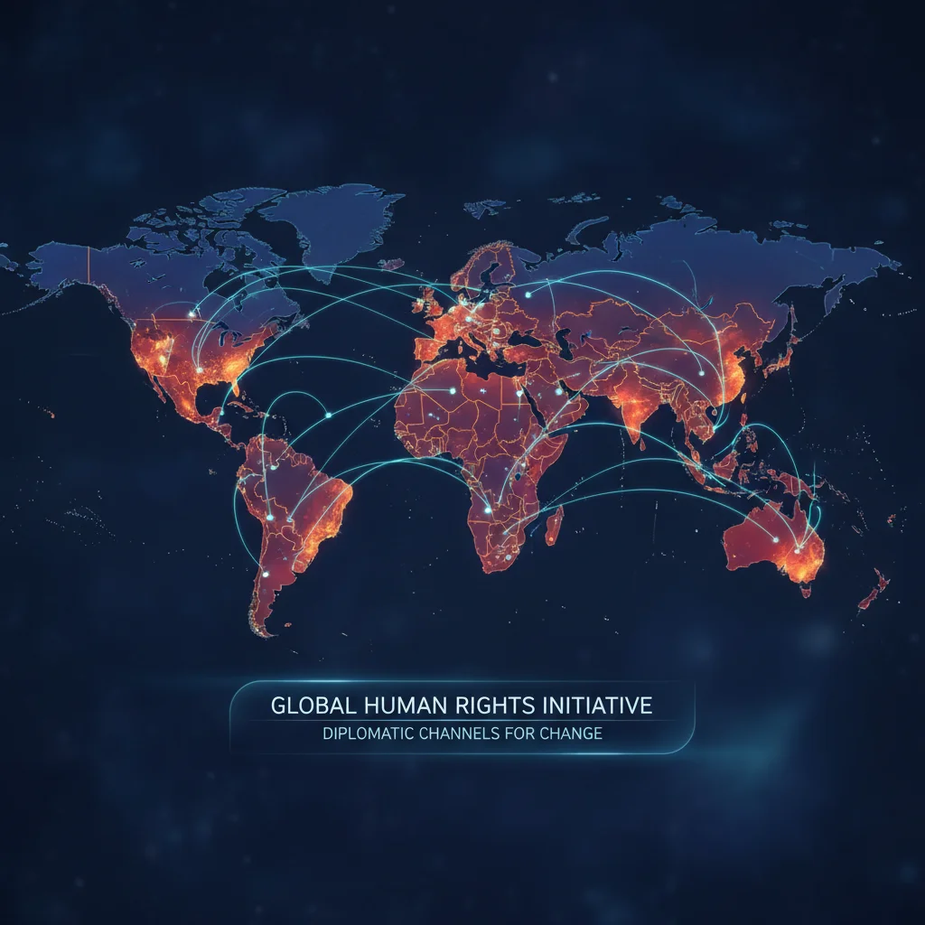 Global map showing human rights hotspots and diplomatic connections.