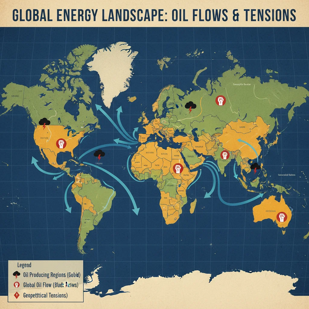 Global oil supply routes and geopolitical hotspots influencing energy markets.