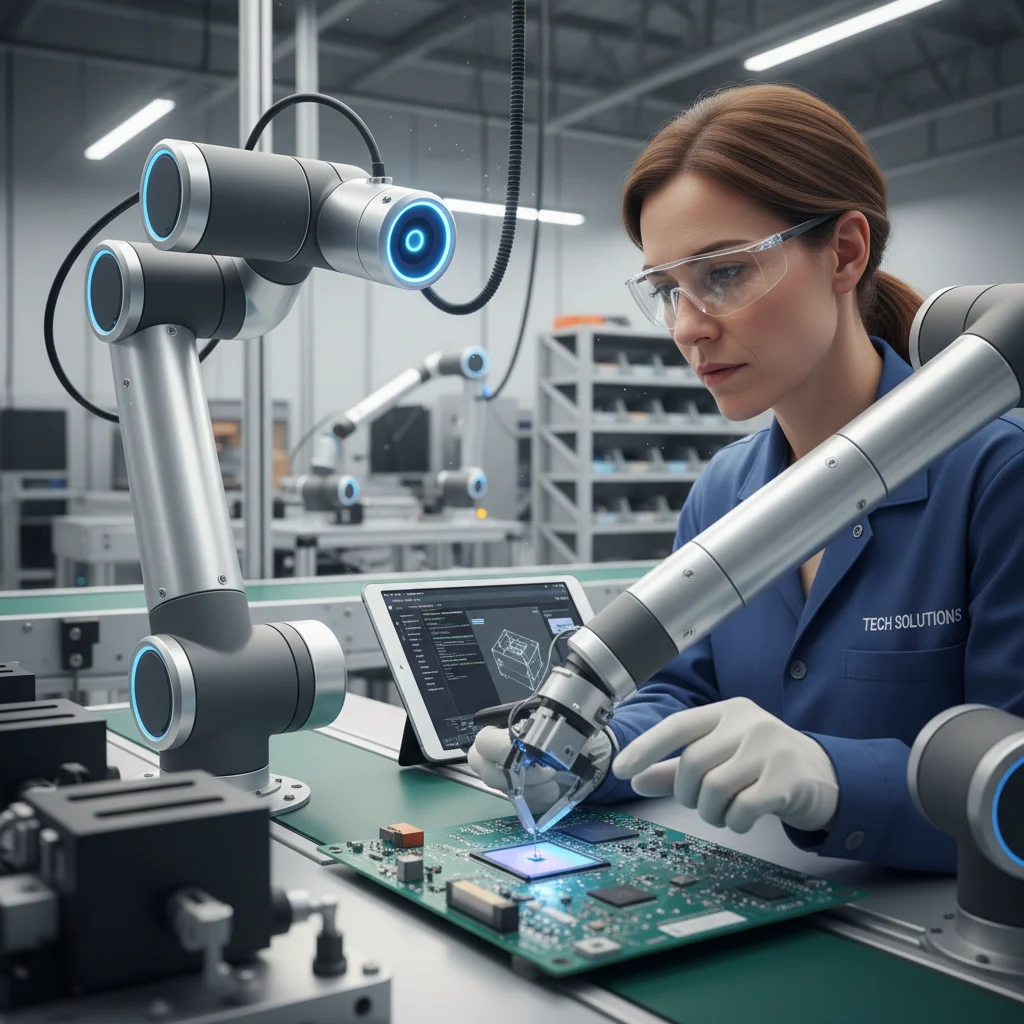 Human engineer collaborating with a collaborative robot in a manufacturing setting