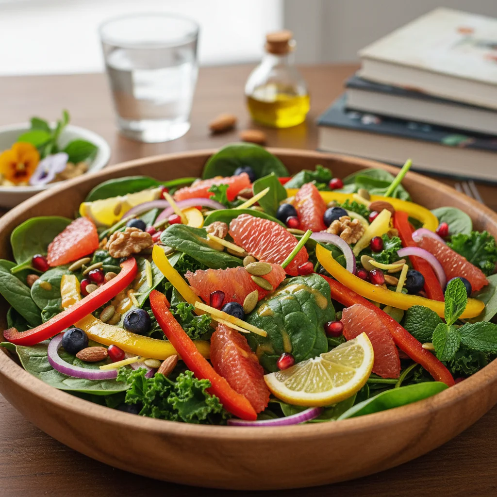 Colorful salad with immune-boosting ingredients for a healthy diet.