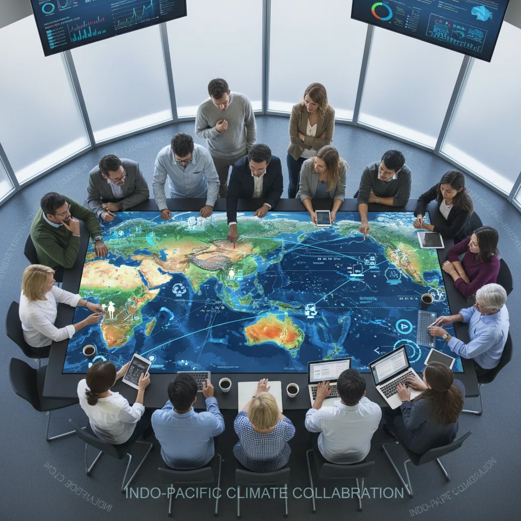 International researchers collaborating on climate change data for the Indo-Pacific region, emphasizing shared environmental goals.