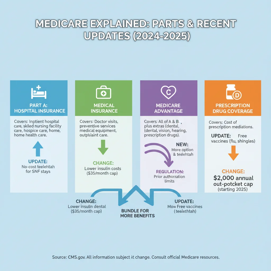 Infographic detailing Medicare Part A, B, C, and D changes for 2026