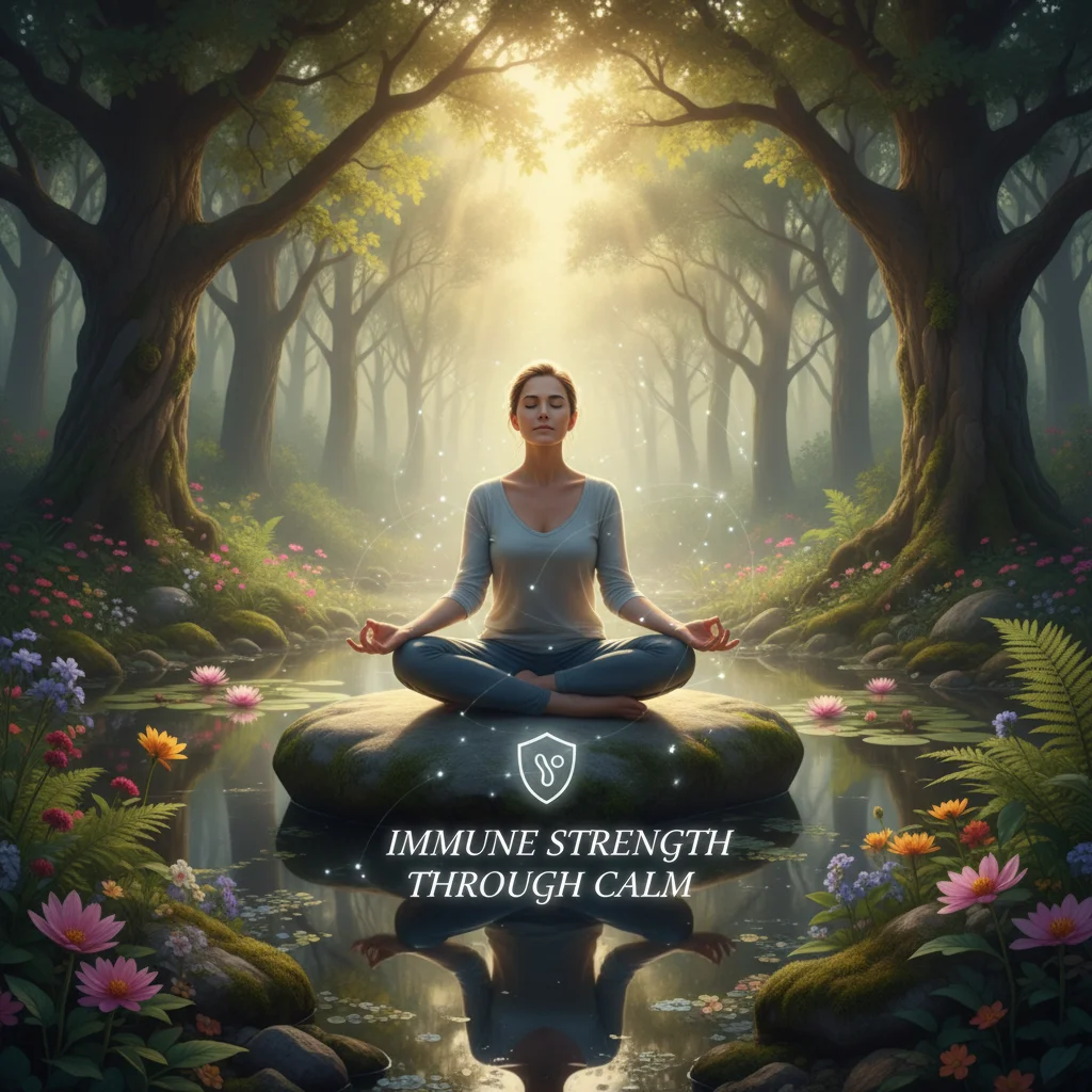 Person meditating in nature, demonstrating stress reduction for immunity.