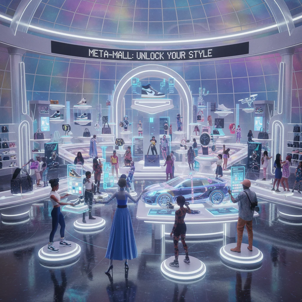 Immersive virtual retail store in the metaverse with interactive 3D product displays.