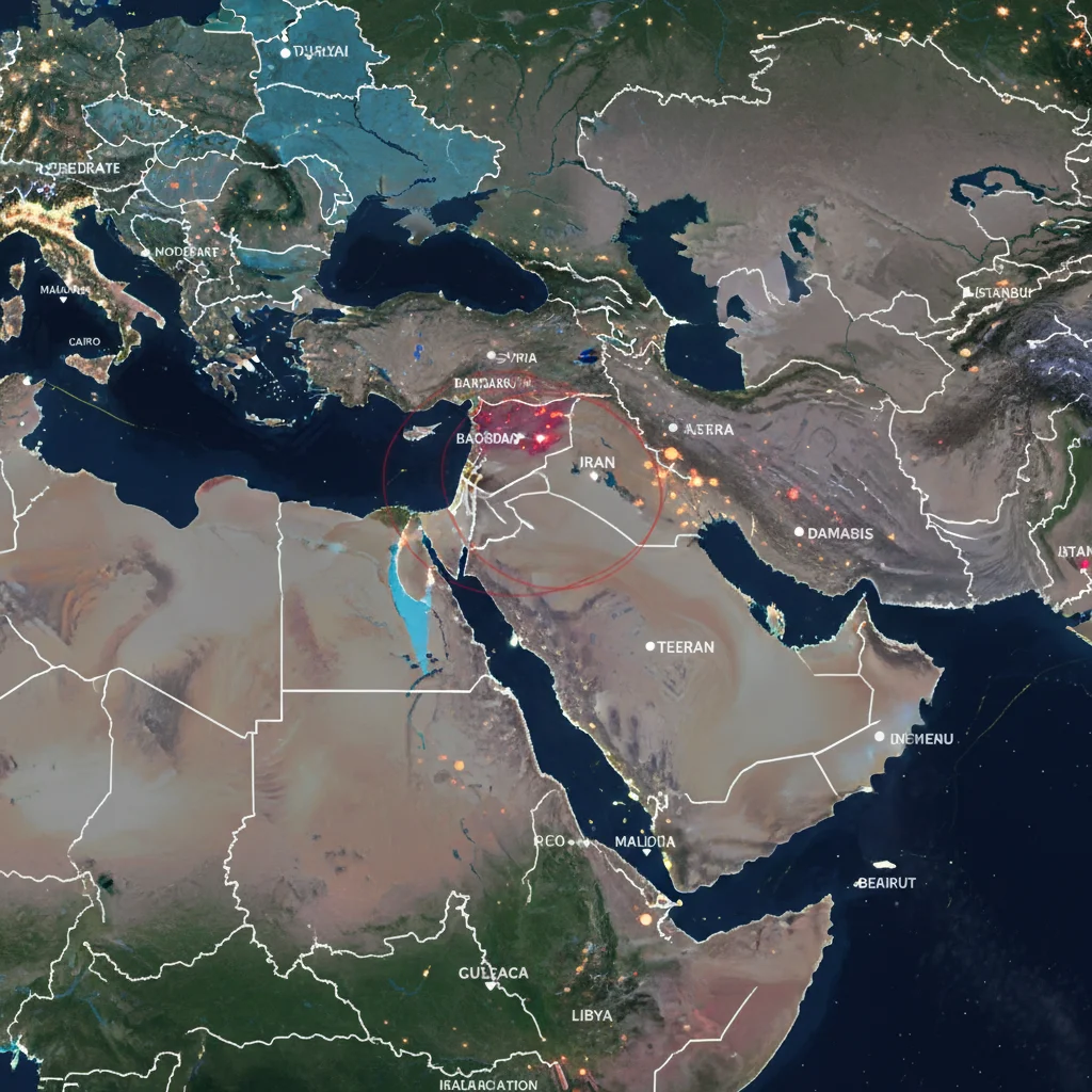 Geopolitical map of the Middle East with conflict zones