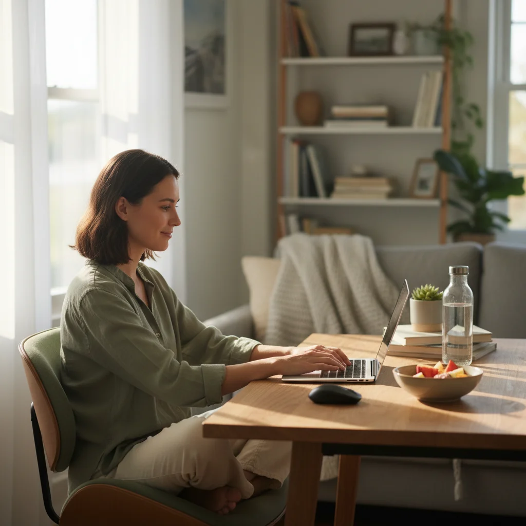 Remote worker managing time effectively in a home office setting.