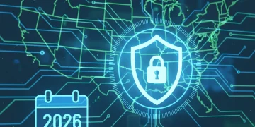 U.S. Data Privacy Regulations 2026: A Business Compliance Guide Secure data flow with shield over US map, indicating 2026 data privacy compliance