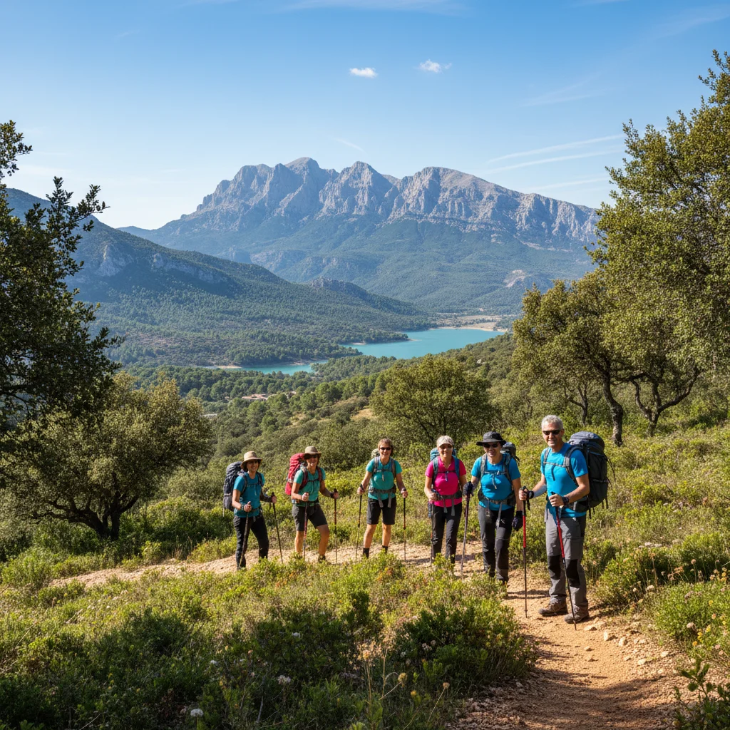 Senderistas explorando un parque natural español, símbolo del turismo activo rural.