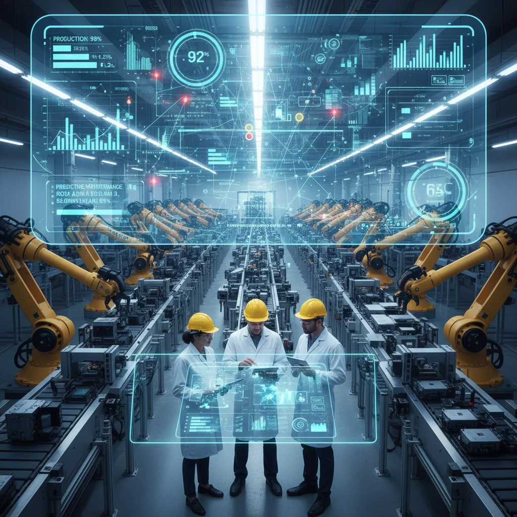Digital twin of a smart factory production line showing real-time data