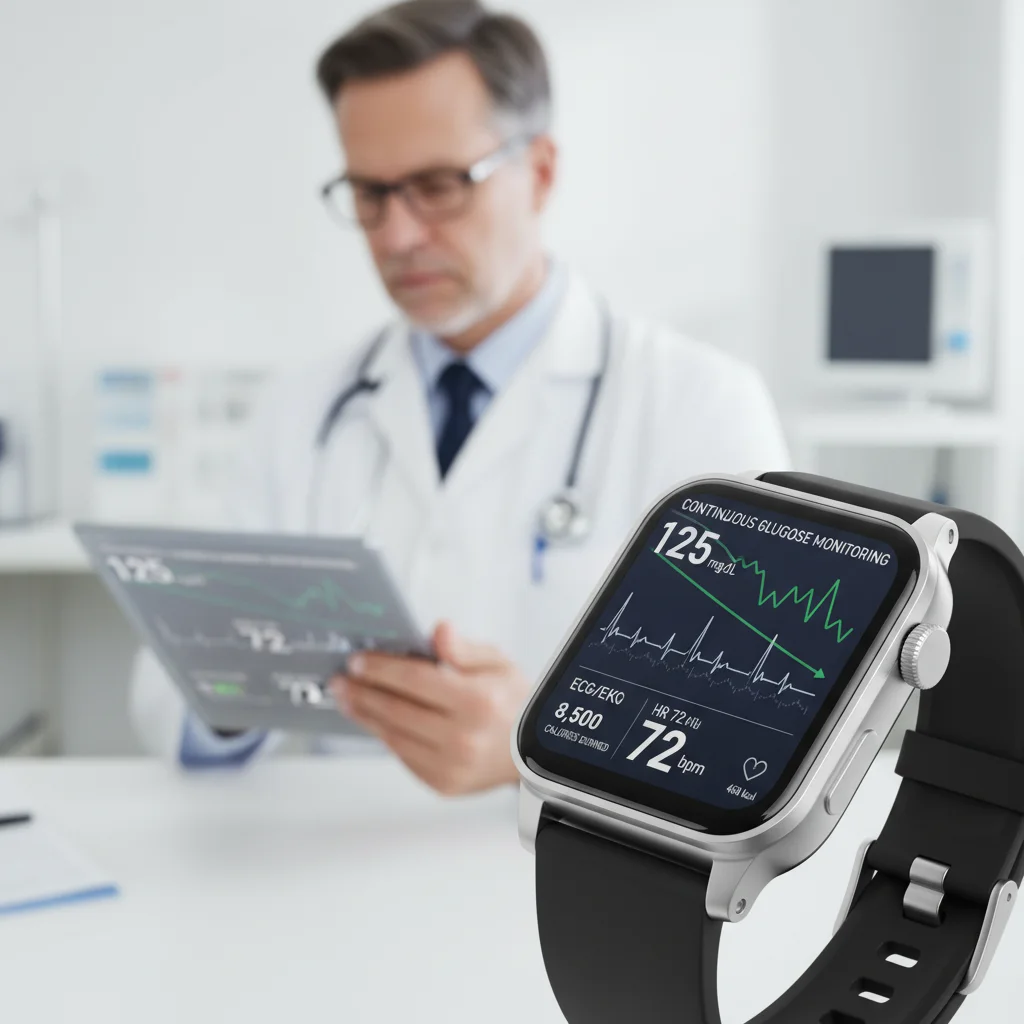 Smartwatch displaying detailed health data with professional oversight