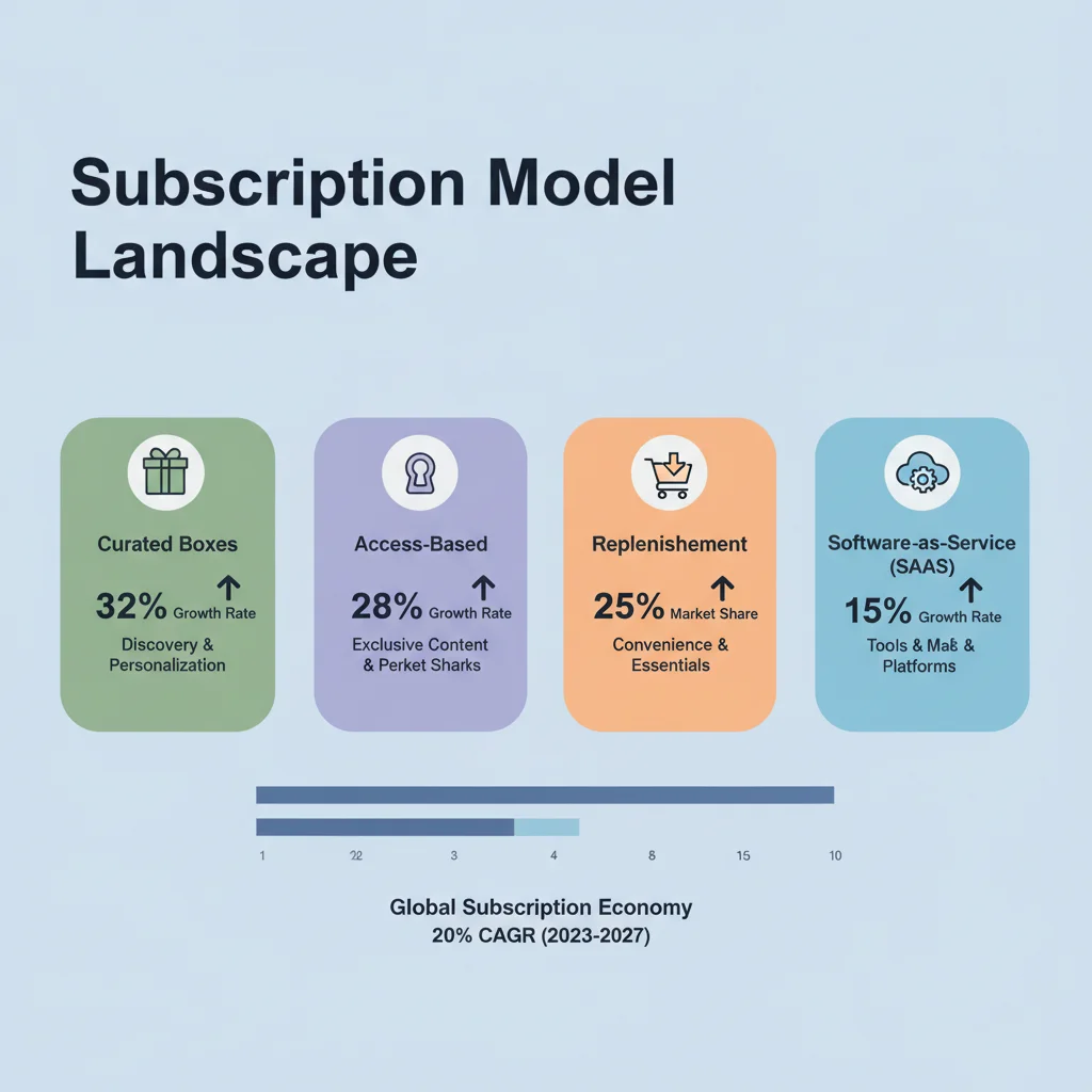 Infographic detailing various subscription business models and their market impact.