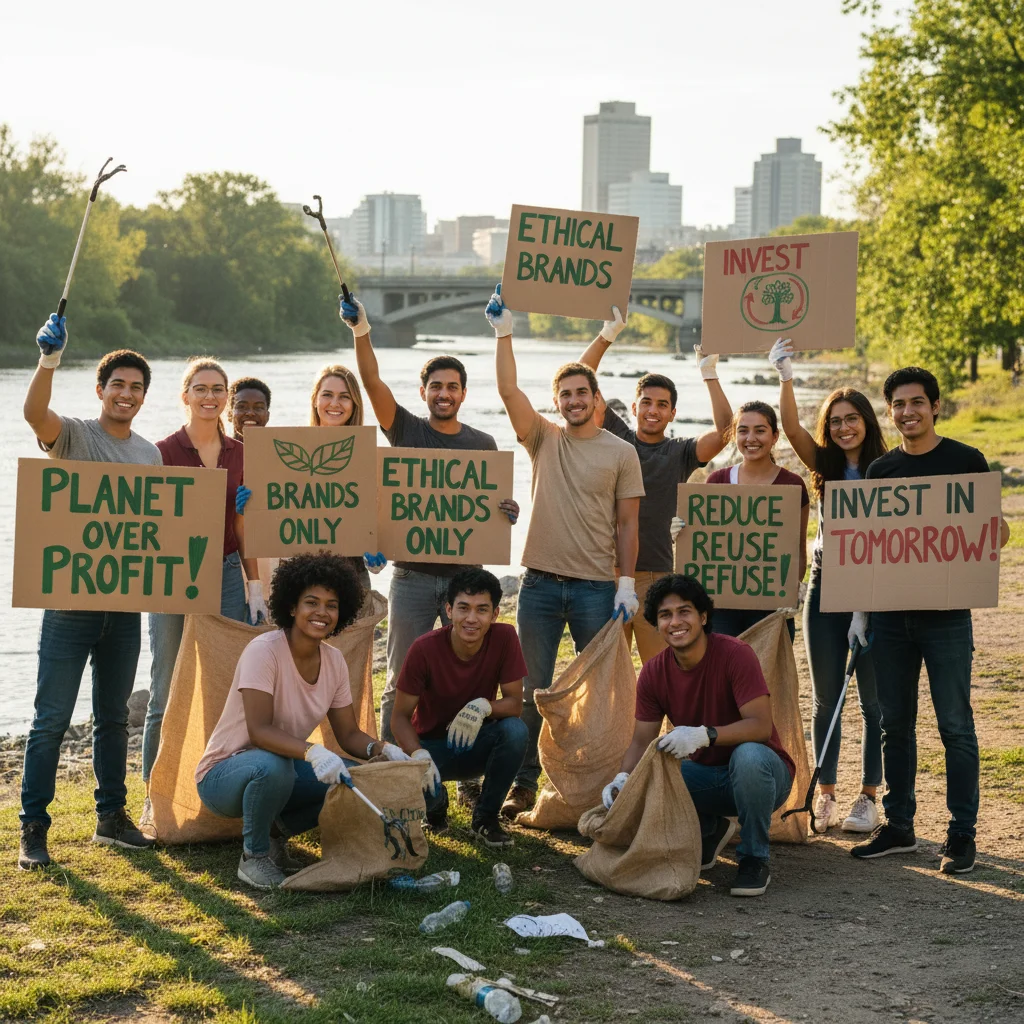 Community participating in an environmental clean-up for sustainability