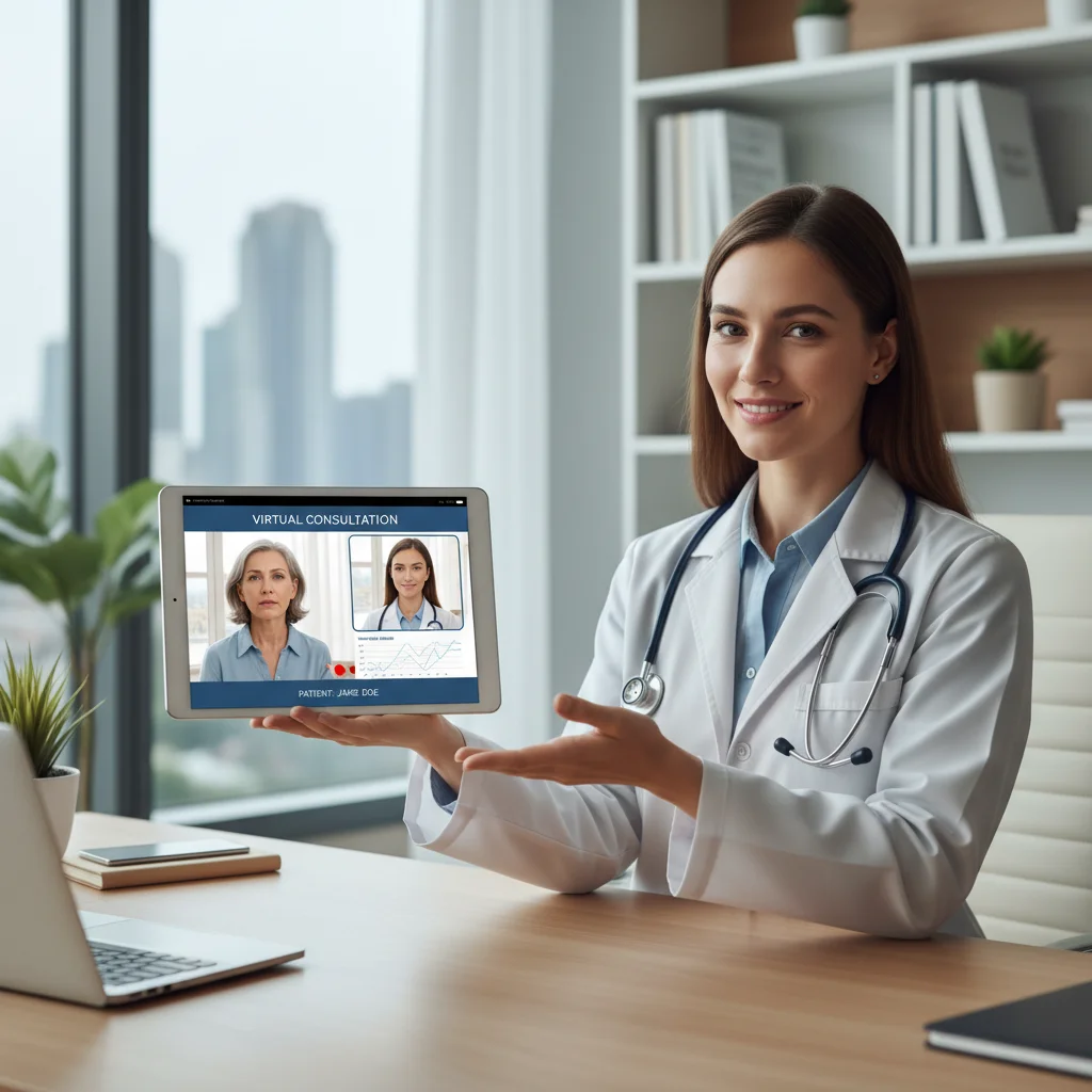 Doctor performing telehealth consultation with patient