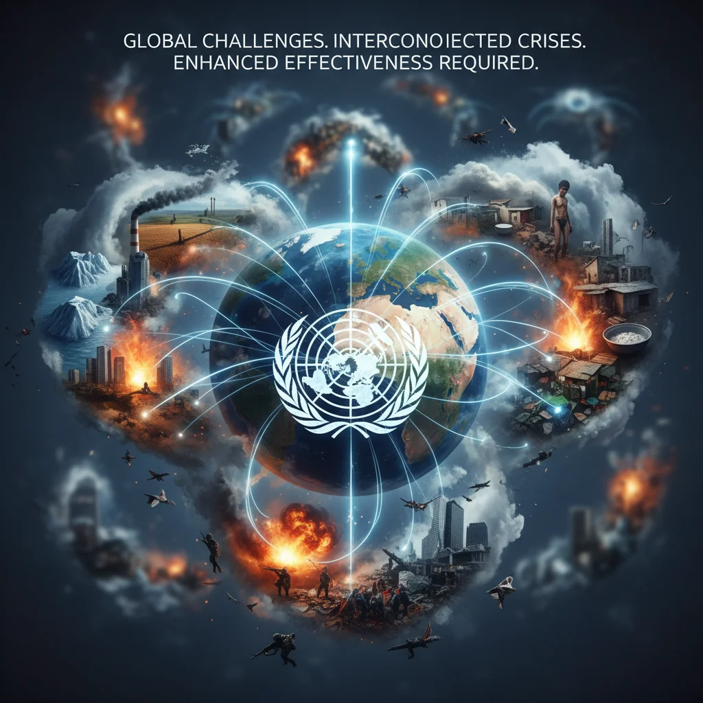 Global challenges converging on a UN symbol