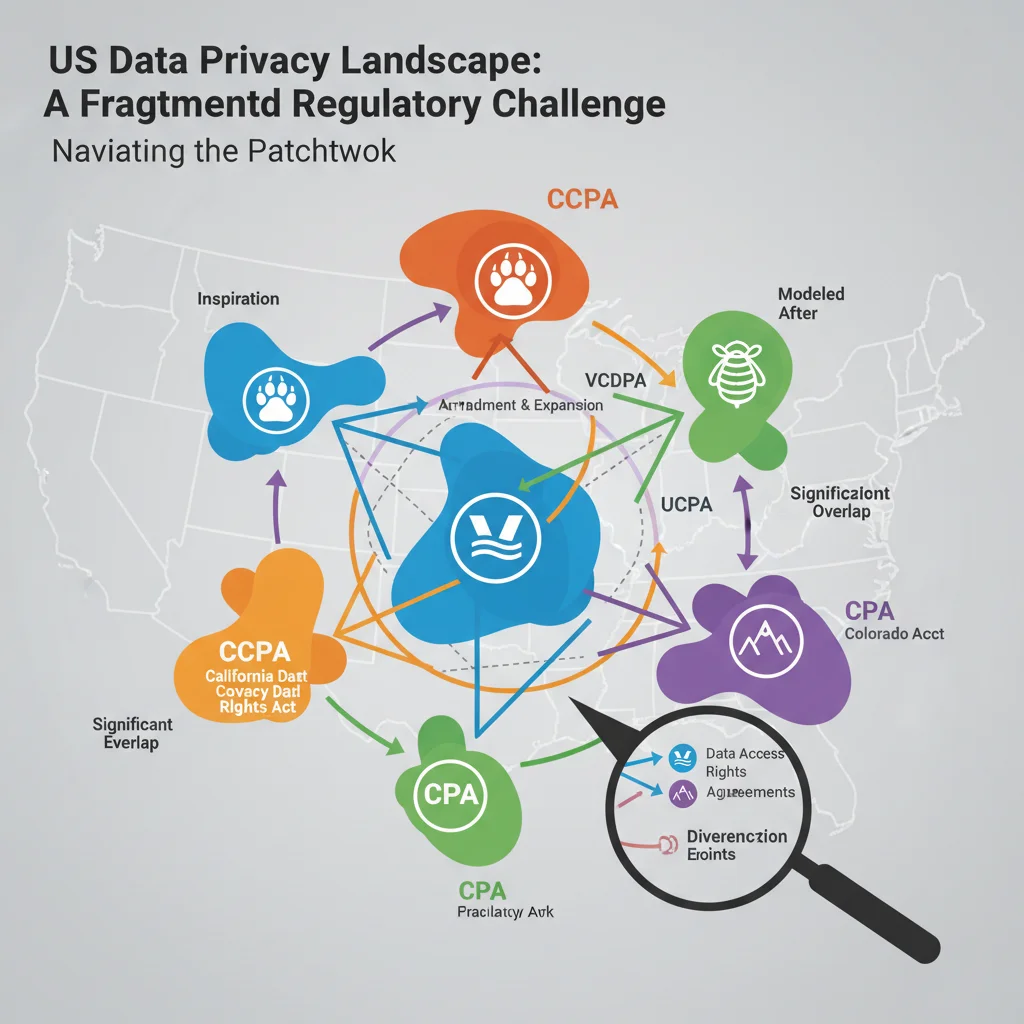 Infographic showing interconnected US state data privacy laws and their overlaps