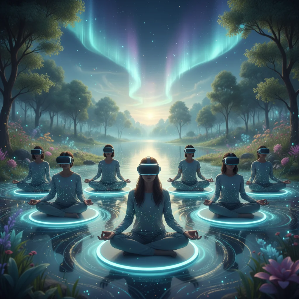 Individuals using virtual reality for immersive mental health and meditation experiences