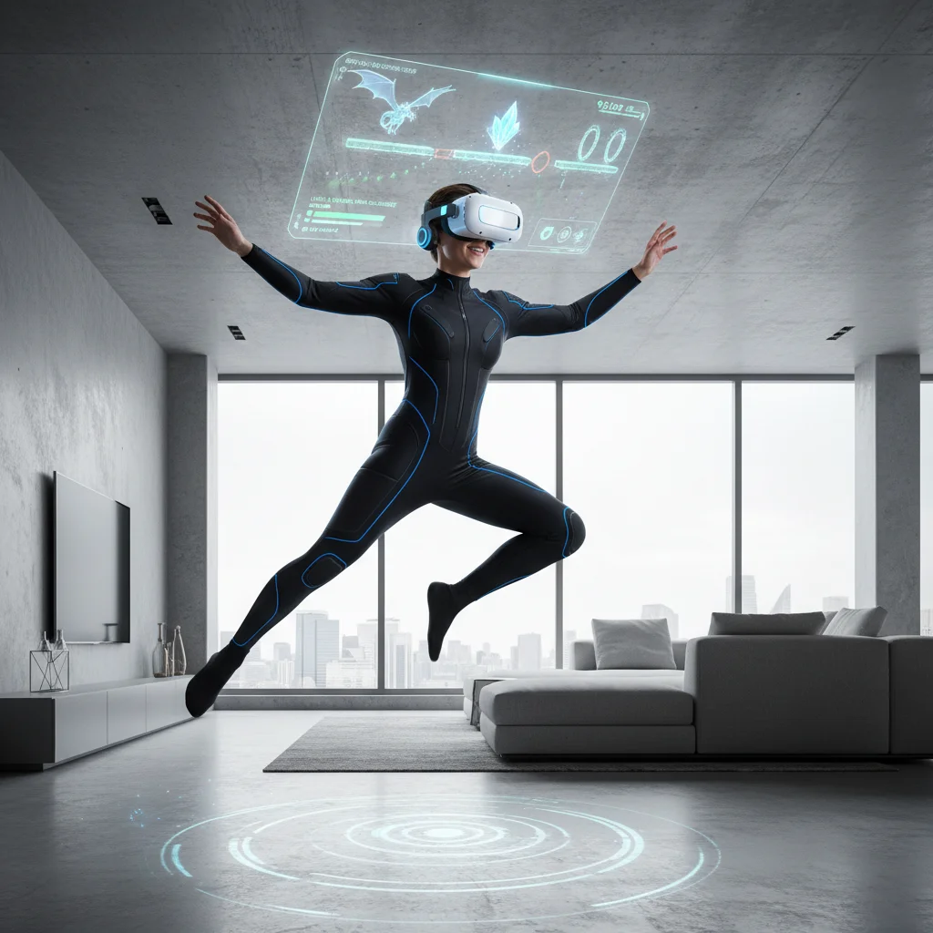 Person engaged in an immersive VR fitness workout at home.