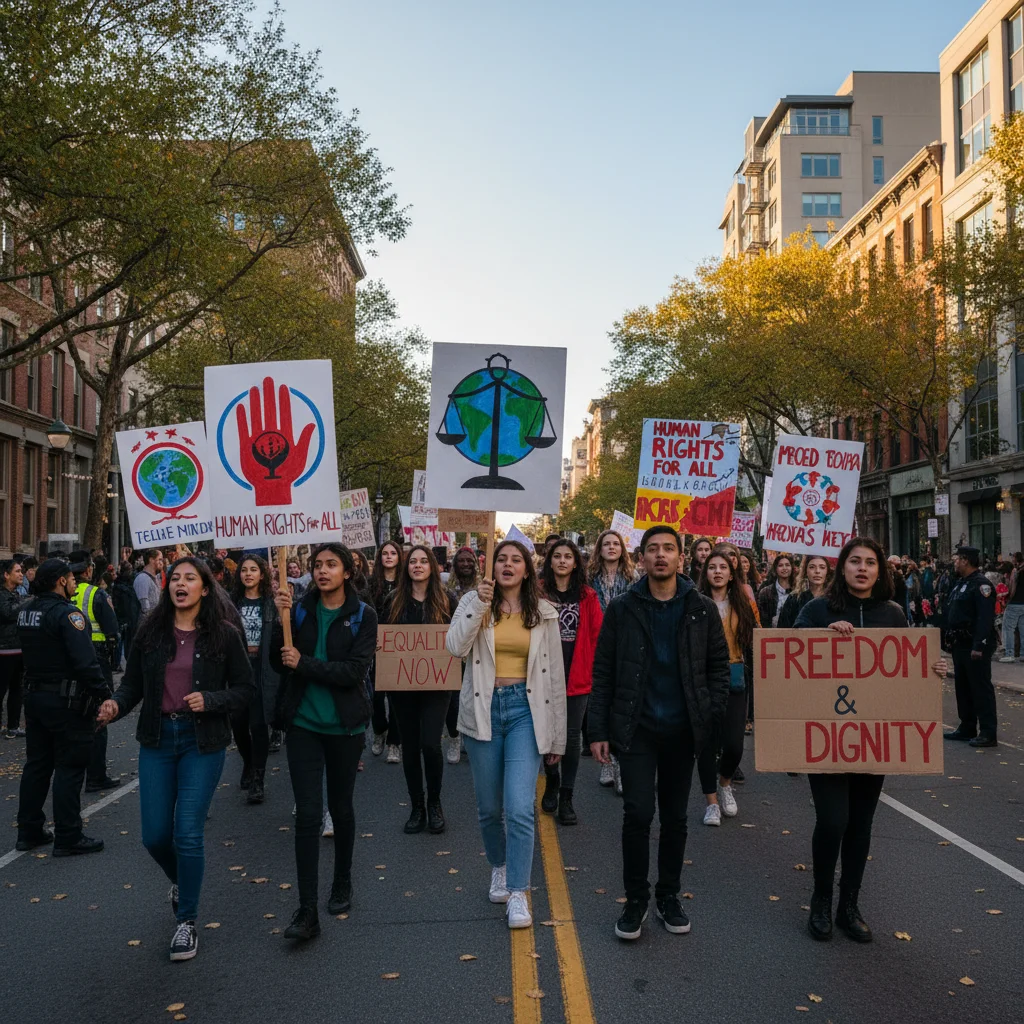 Youth activists advocating for human rights and democratic values.
