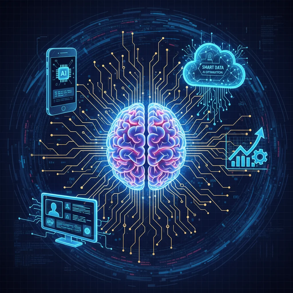 AI brain connecting to digital marketing channels for personalized ads