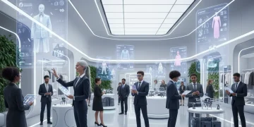 Futuristic retail store with personalized shopping experiences and advanced technology