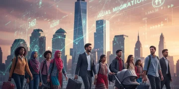 Diverse group of people symbolizing global migration impacting US demographics by 2026
