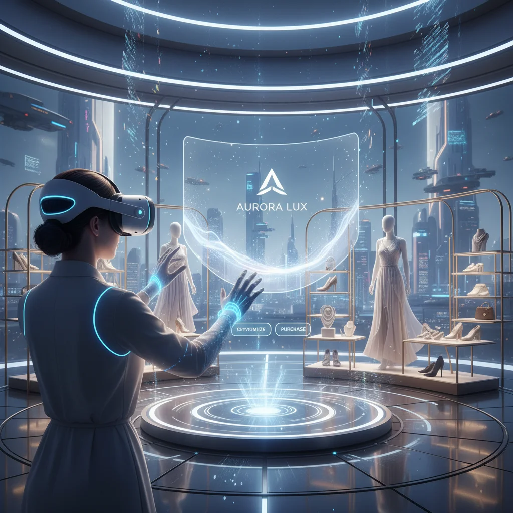 Person in VR headset shopping in an immersive virtual store
